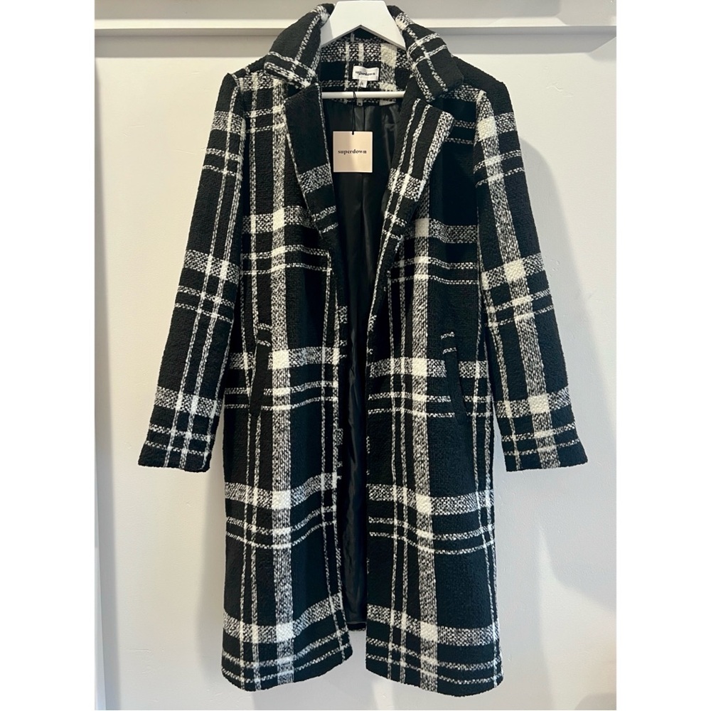 Revolve Superdown Black & White Plaid Coat